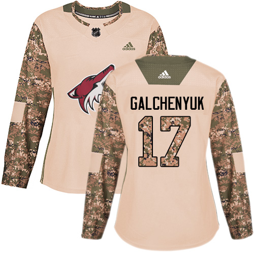Adidas Coyotes #17 Alex Galchenyuk Camo Authentic 2017 Veterans Day Women's Stitched NHL Jersey